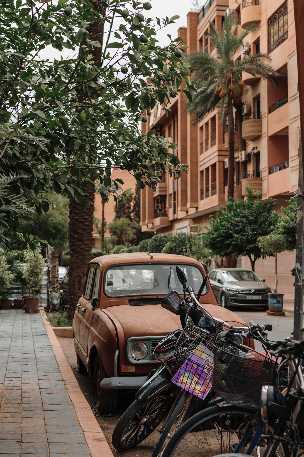 Calle moderna del barrio de Gueliz en Marrakech